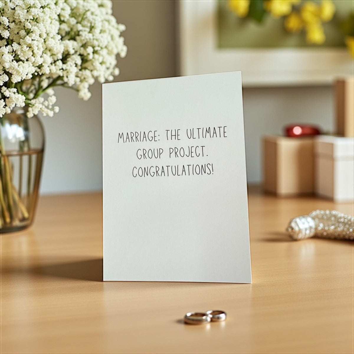 Marriage: The Ultimate Group Project. Congratulations! - Funny Blank Wedding Card-3