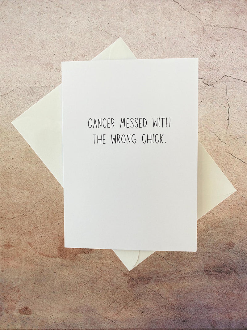 Cancer Support Card – “Cancer Messed With the Wrong Chick” – Funny Encouragement Card, Chemo Support Gift, Strong Woman Card-zoom-